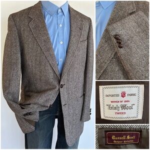 Irish Tweed Russell Scott Blazer Sport Coat Casual Jacket Size 44L Wool Suit